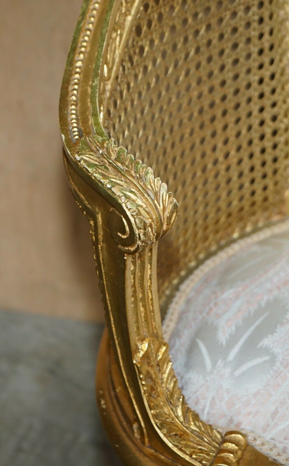 Fine Antique Napoleon III Circa 1870 Gold Giltwood Bergere Louis XVI Sofa Settee photo vintage