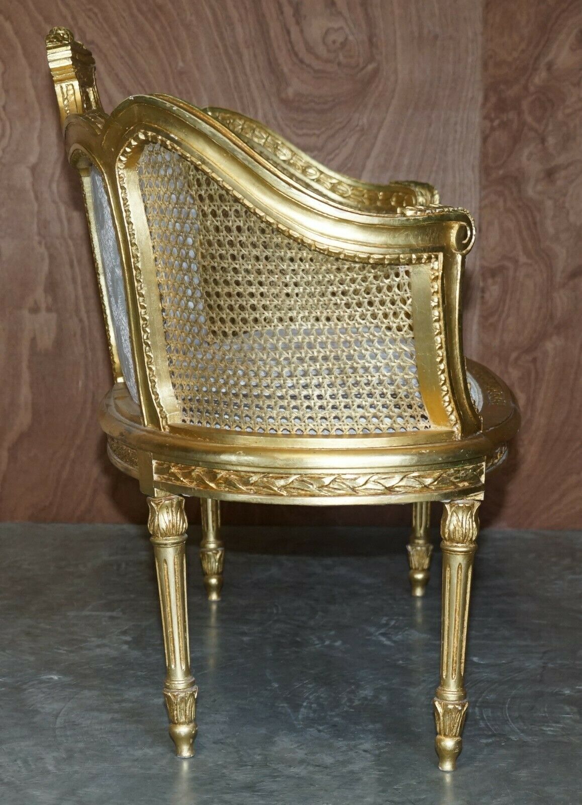 Furniture Fine Antique Napoleon III Circa 1870 Gold Giltwood Bergere Louis XVI Sofa Settee photo