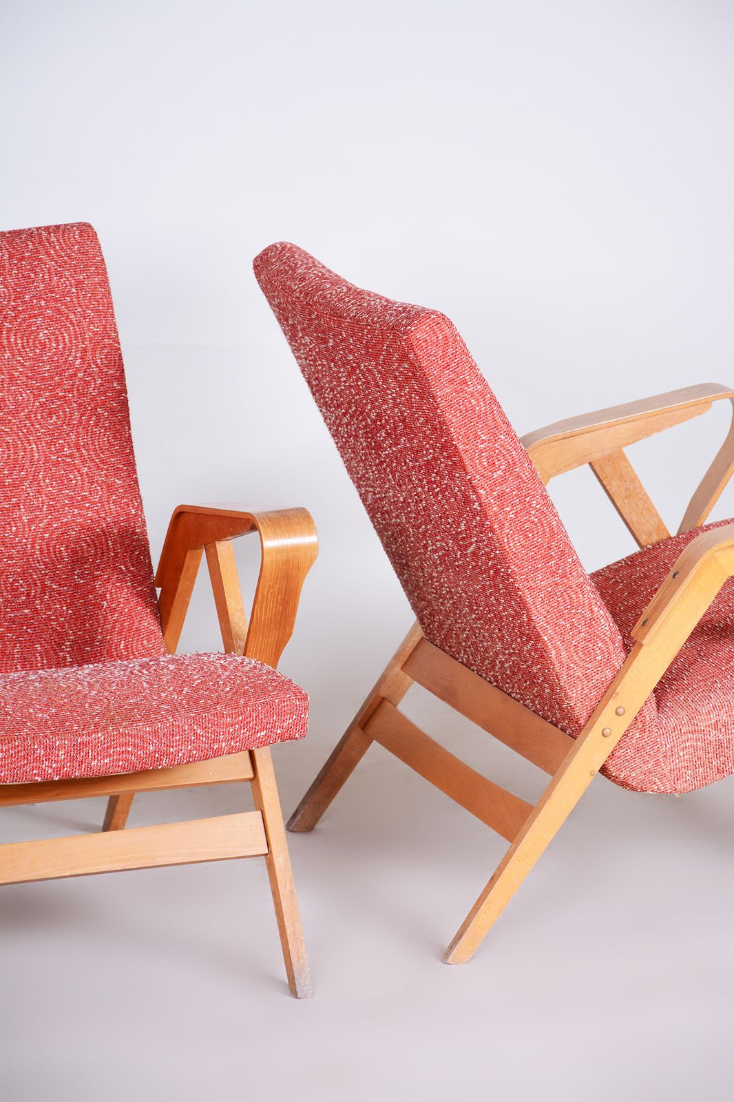 Pair Of Salmon Midcentury Armchairs, Made By Tatra Pravenec, 1950s Czechia photo furniture