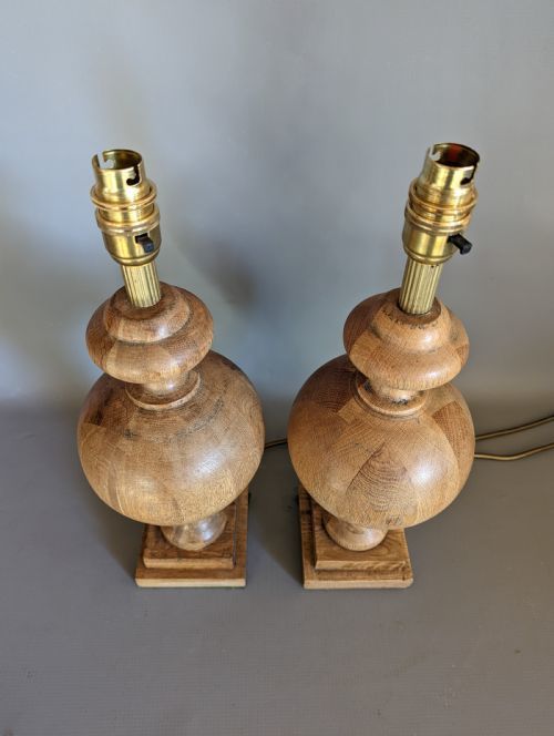 Oak Turned Table Lamps   3 Available photo for sale
