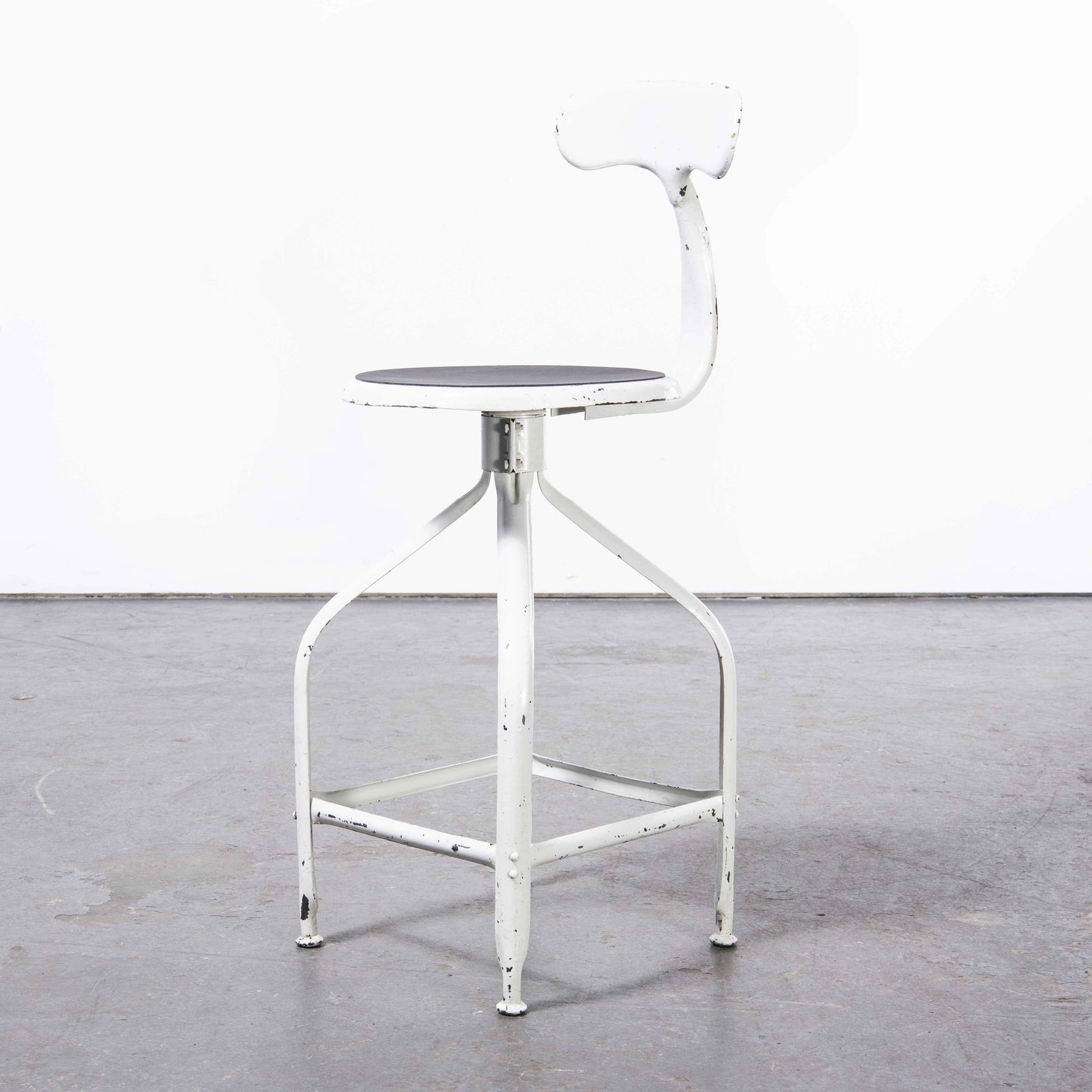 1950’s Original French White Nicolle Industrial Swivel Chair