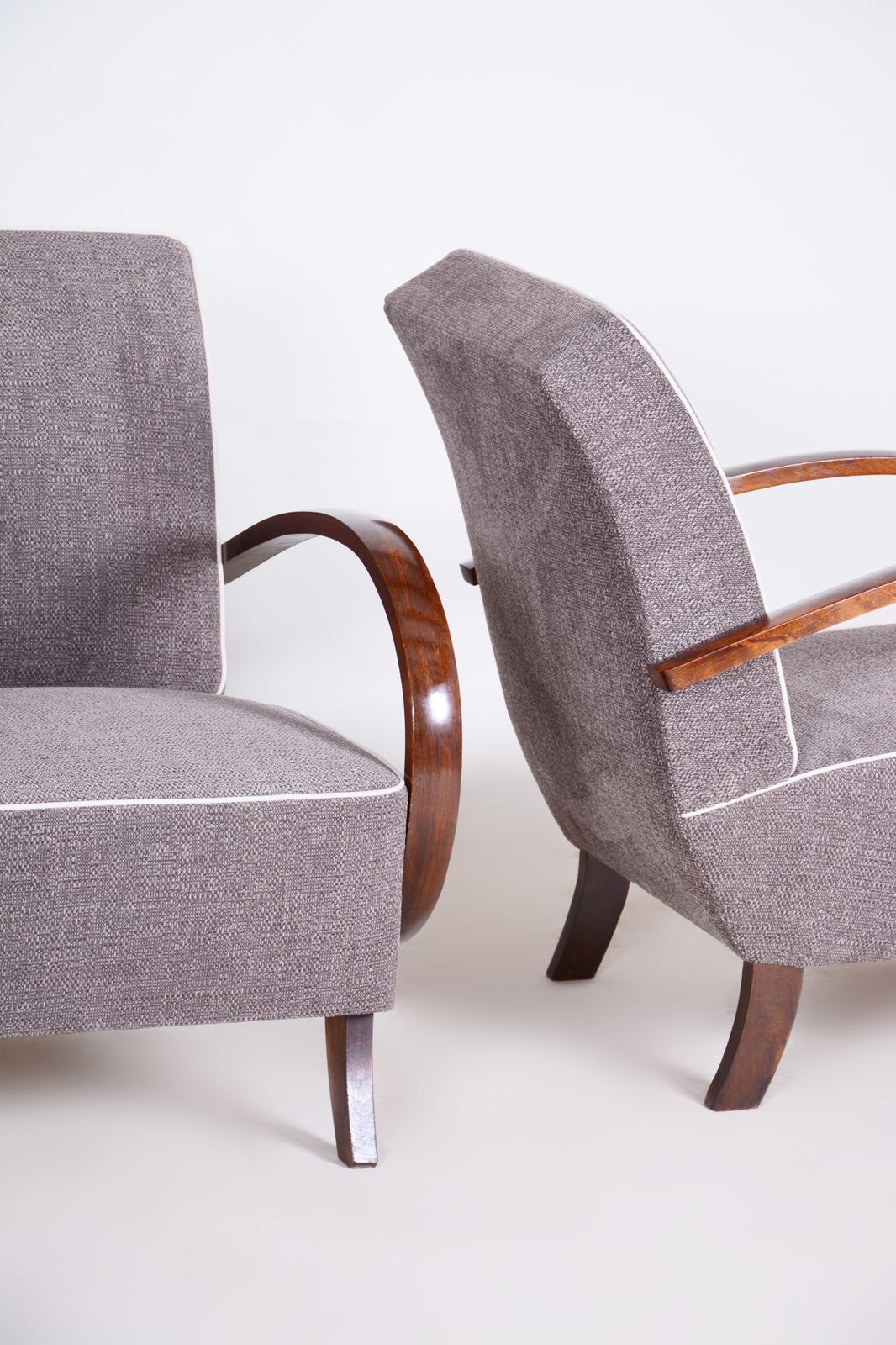Pair Of Grey Art Deco Armchairs Made In The 1930s, Fully Refurbished Beech. photo furniture