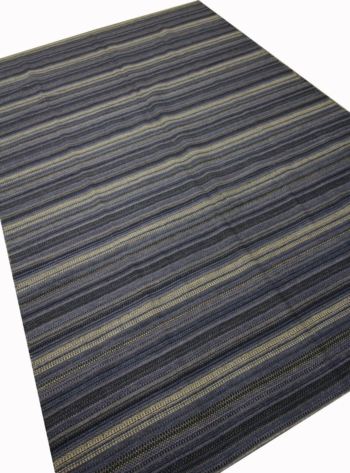 Modern Kilim Rug Blue Wool Carpet Striped Rug Kilim Flat Woven Area Rug photo for sale