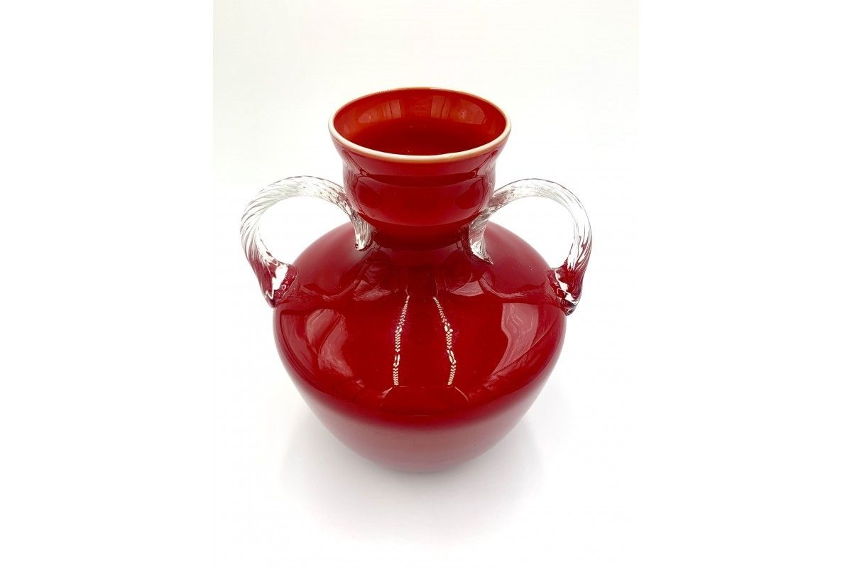 Large Red Glass Vase Opalina Fiorentina Empoli, Italy, 1960s photo Home Decor