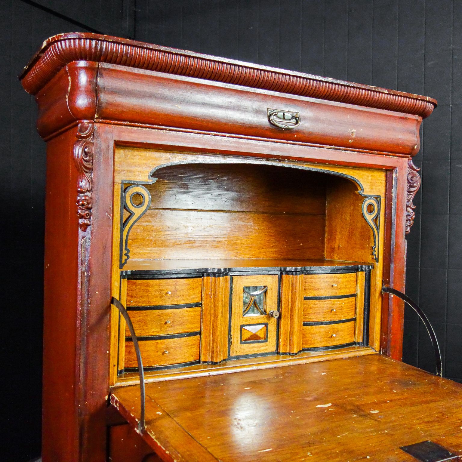 Brocante Dutch Secretary Cabinet   Early 1900   Red photo vintage