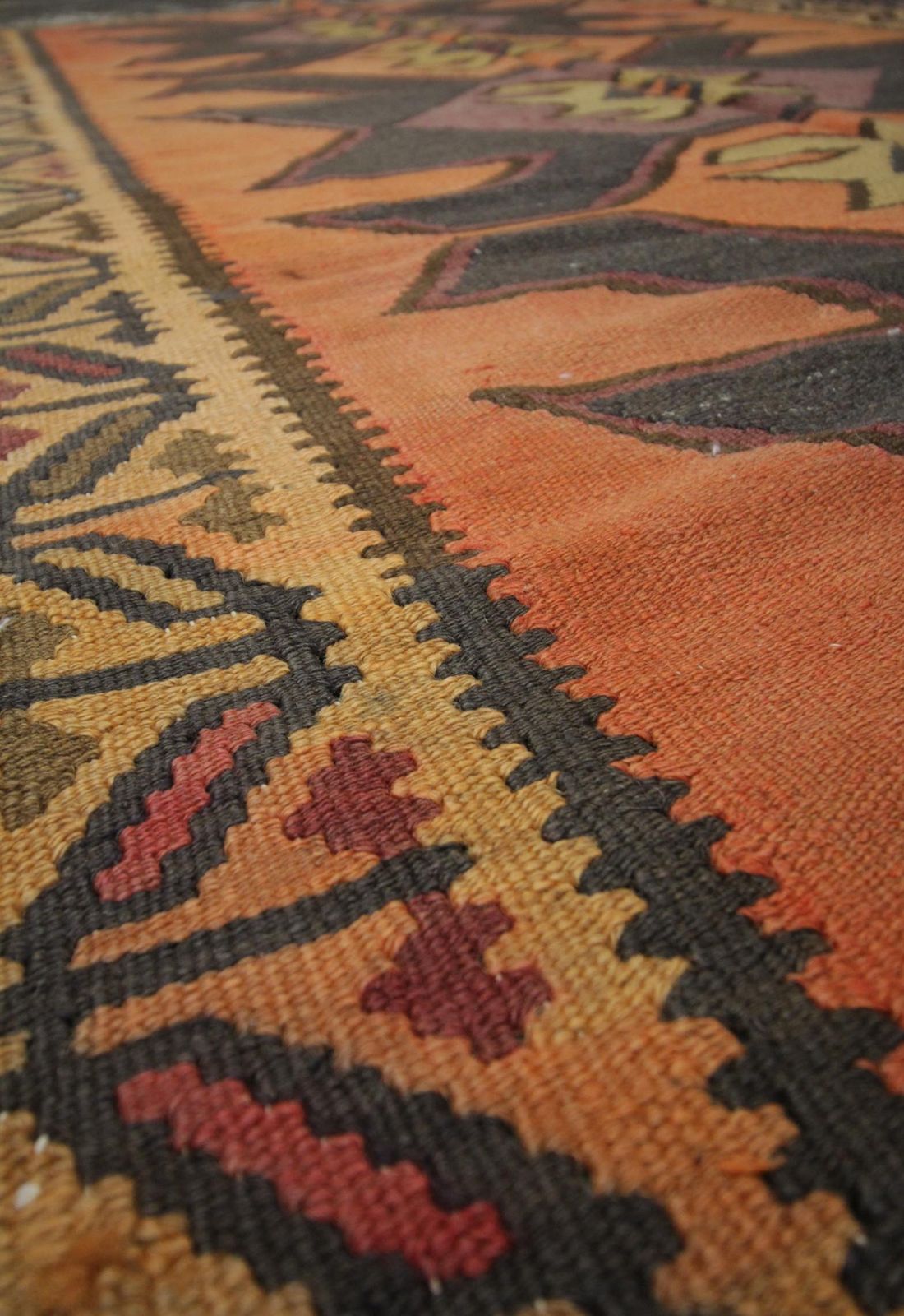 Geometric Kilim Rug Handwoven Tribal Orange Wool Area Rug photo Textiles