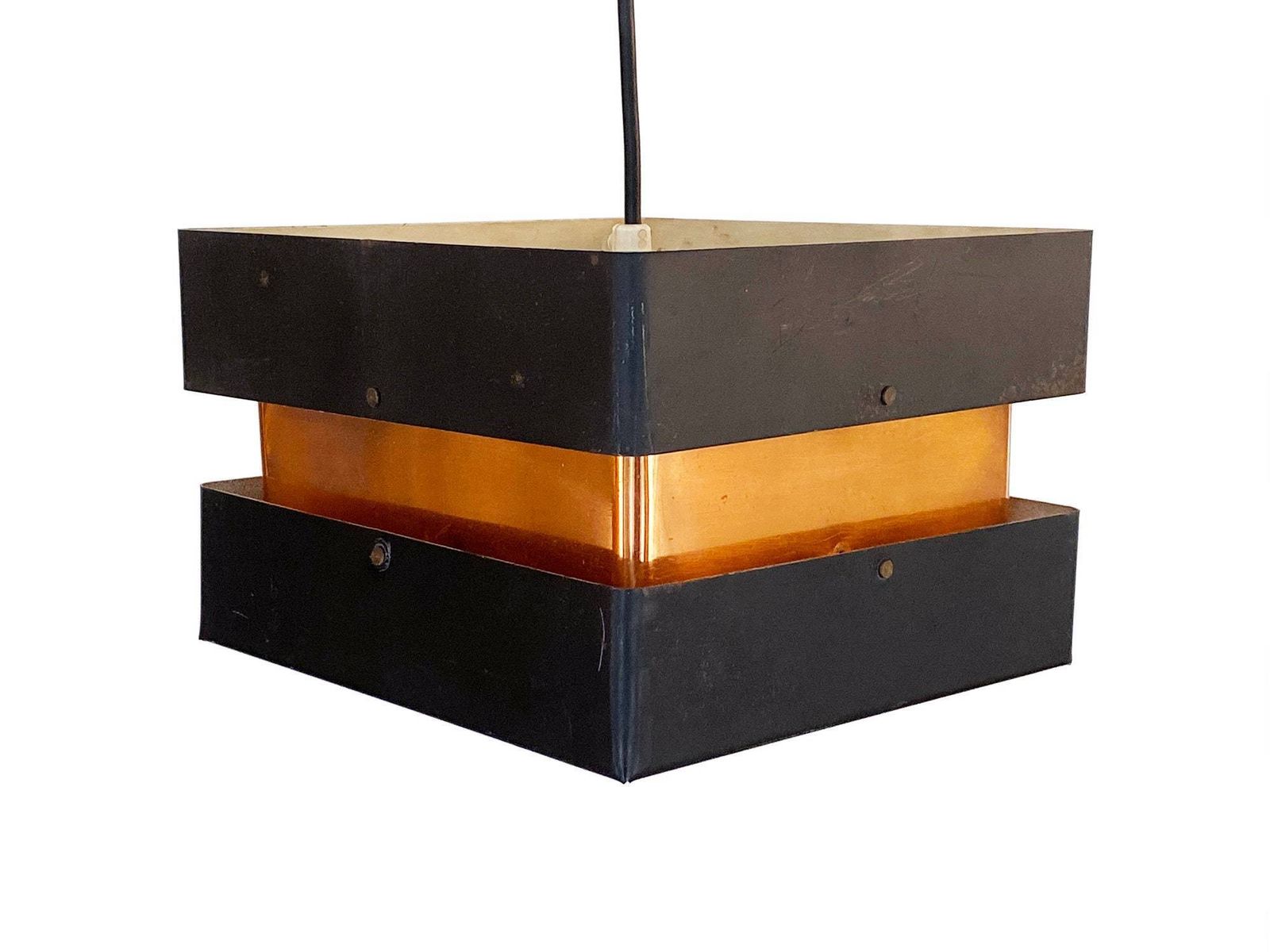 Small Pendant Light In Copper And Black Metal. Denmark 1960s