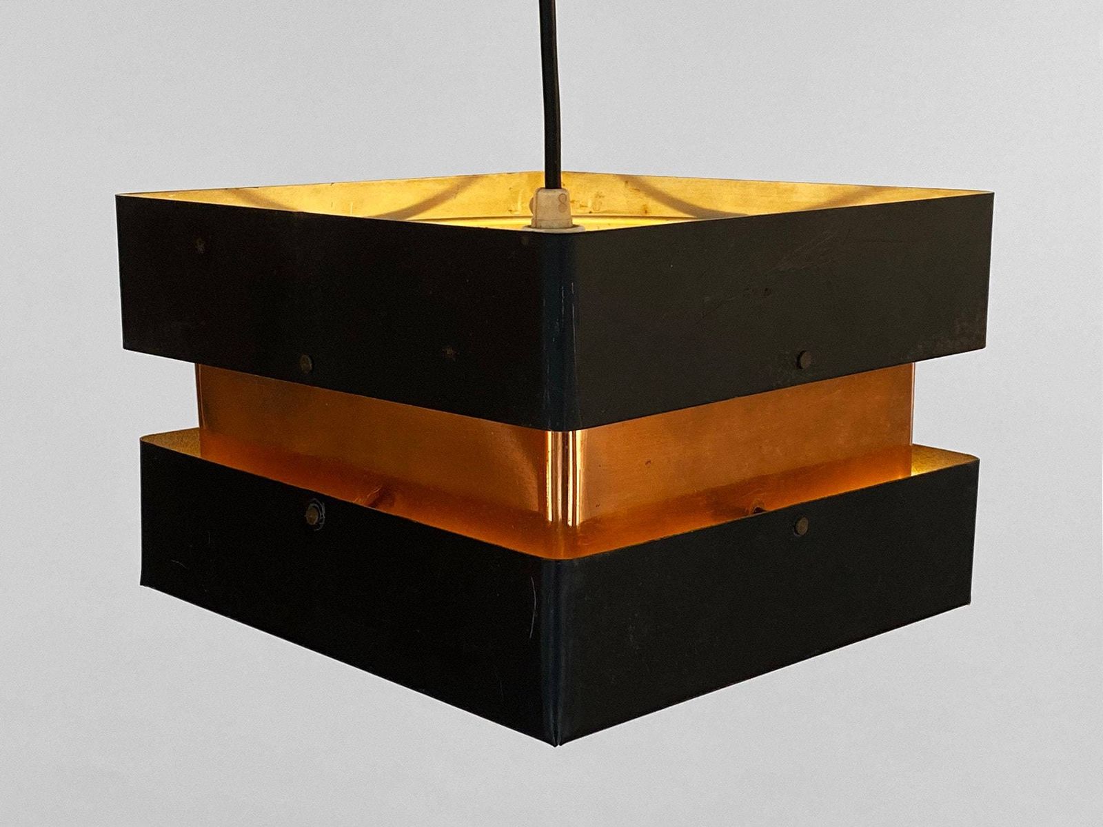Small Pendant Light In Copper And Black Metal. Denmark 1960s photo furniture
