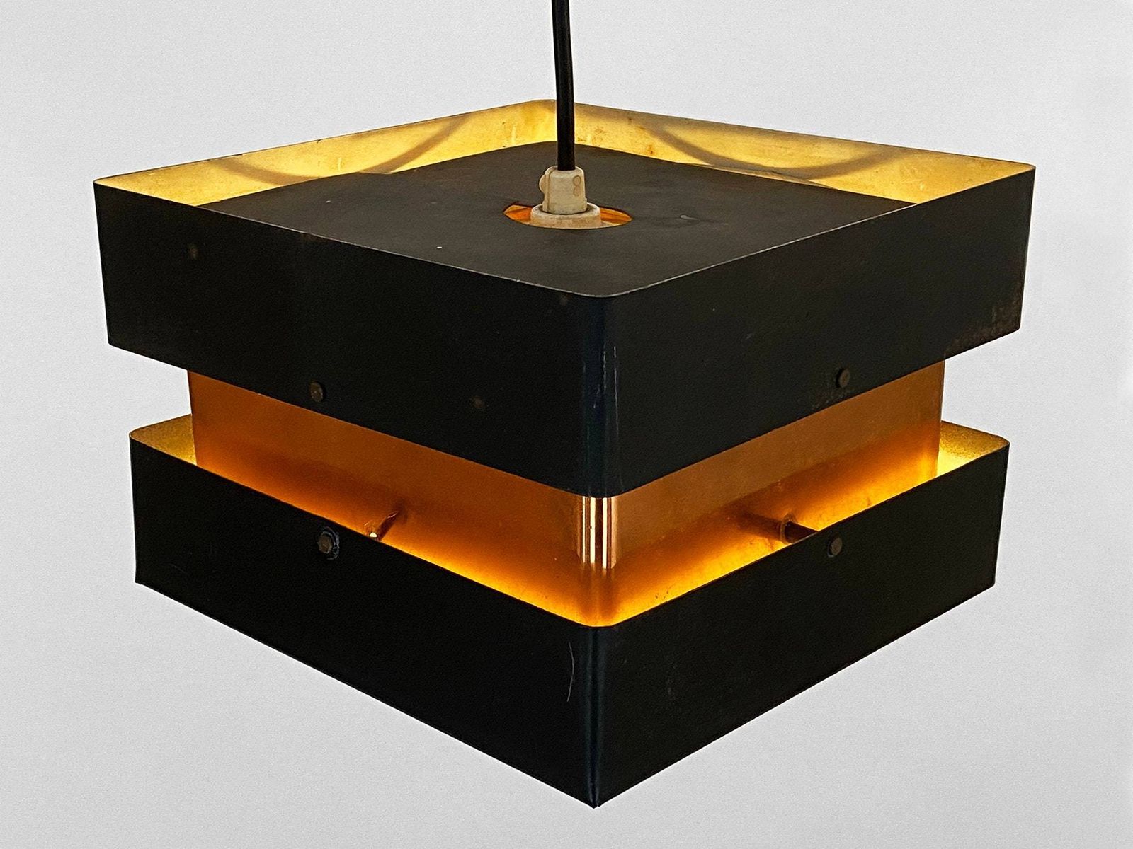 Small Pendant Light In Copper And Black Metal. Denmark 1960s photo Lighting