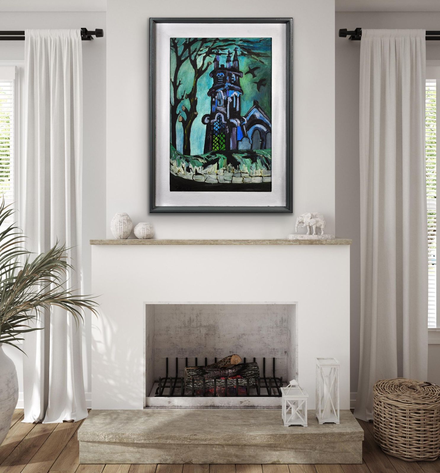 Art Joan Gillchrest 1918 To 2008. Cornish Artist. Church And Churchyard. Framed Mid 20th Century Oil Painting. An Early Career Work photo