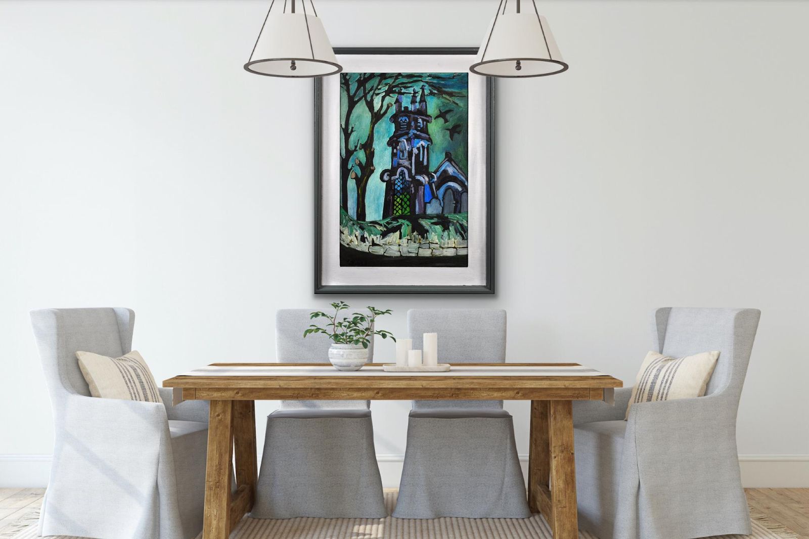 photo buy Joan Gillchrest 1918 To 2008. Cornish Artist. Church And Churchyard. Framed Mid 20th Century Oil Painting. An Early Career Work
