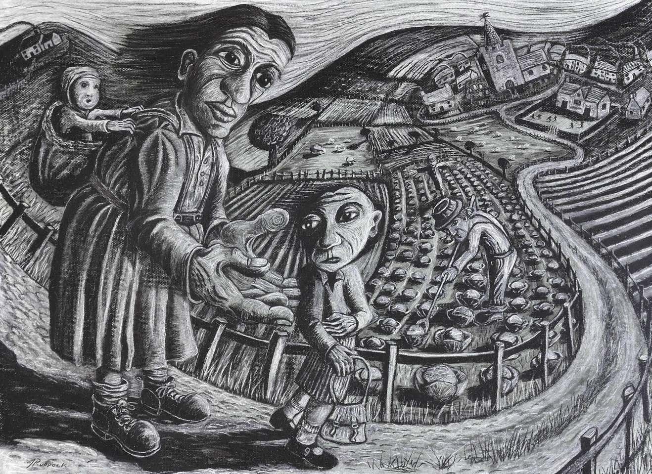 First Day At School. Framed Childhood Memory Expressionist Pastel Artwork By Welsh Artist Julian Ruddock B.1965.The School Run In Rural Wales. photo furniture