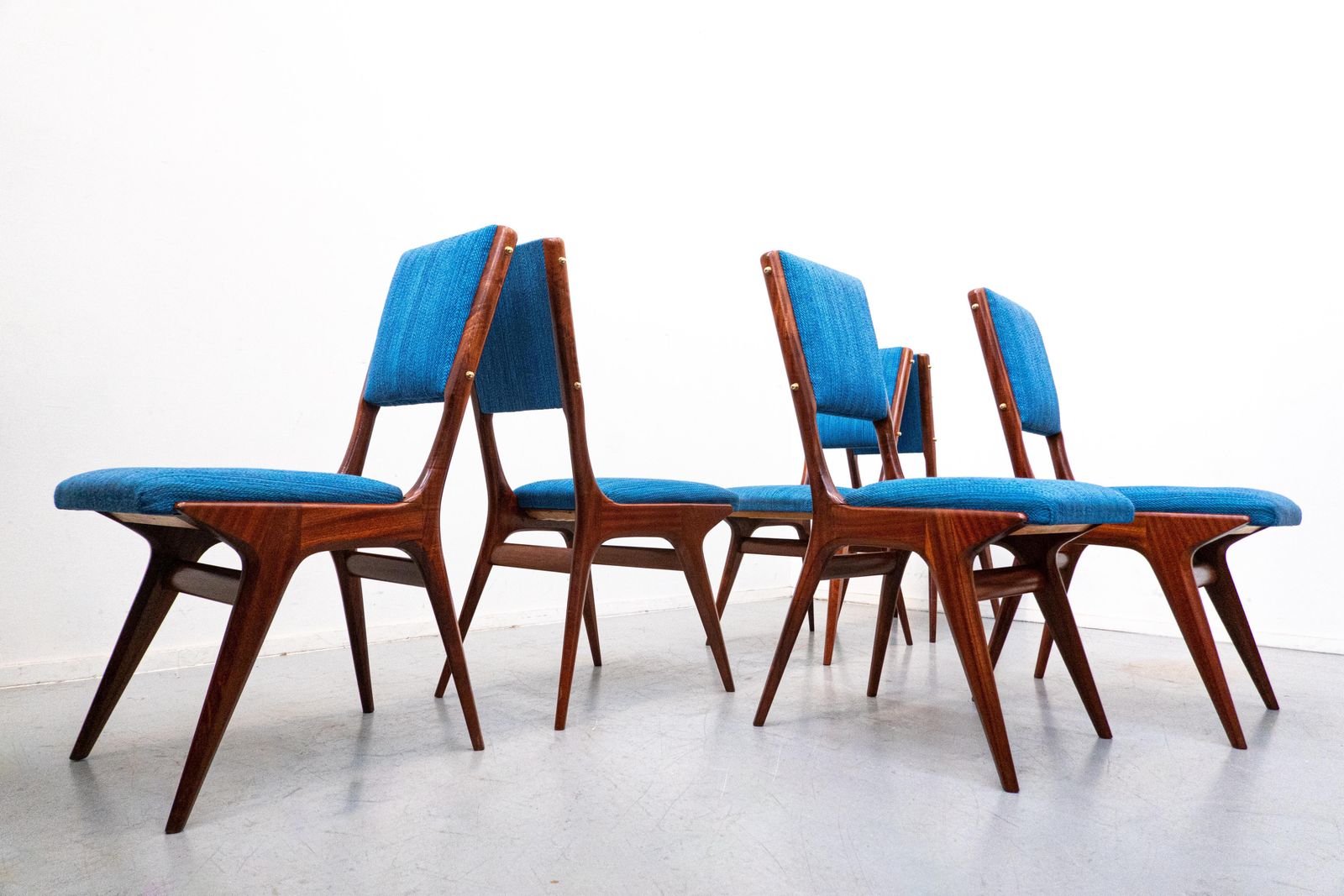 Set Of 6 Blue Chairs Model 634 By Carlo De Carli For Cassina, Italy , 1950s photo for sale