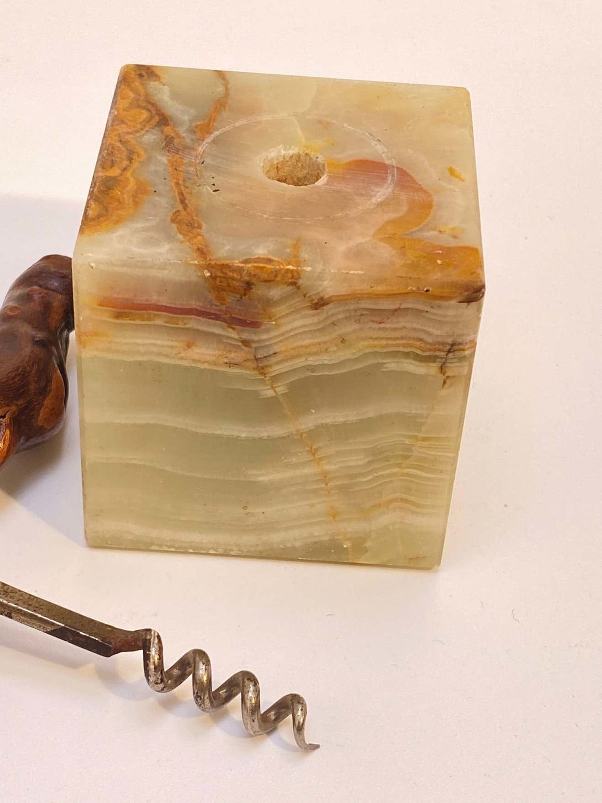Corkscrew In Wood, With A Onyx Base, Italy XX Century, Brown And Whrite Color photo vinterior