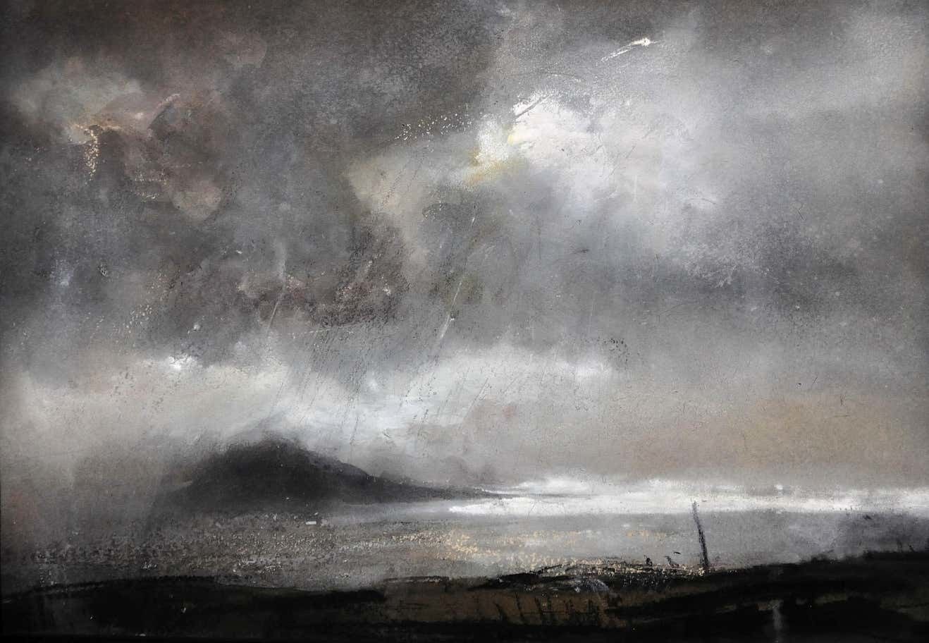 William Selwyn B.1933. Swnt Enlli – Bardsey Sound. Framed Welsh Watercolour Painting. Wales Coastal Landscape. Rain Clouds And Sunshine. photo furniture