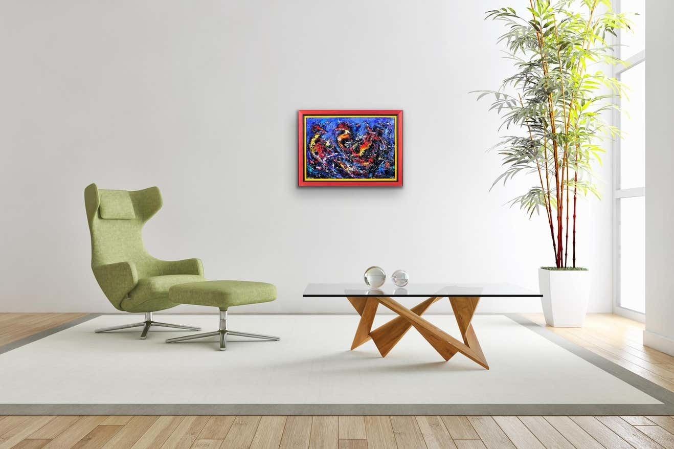 David Wilde 1913 To 1974. English. Cock Fight. Acrylics. Framed. Two Fighting Birds. A Riot Of Aggression, Masculinity & Feathers. Mid Century Modern photo vintage