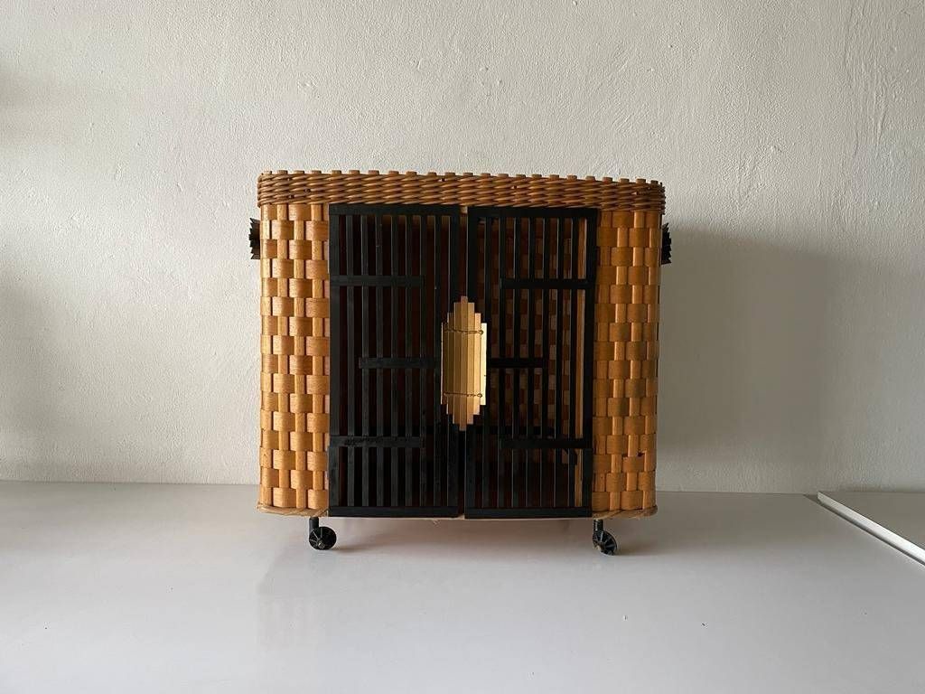 Mid Century Wooden And Black Metal Bar Chest, 1950s, Italy photo furniture