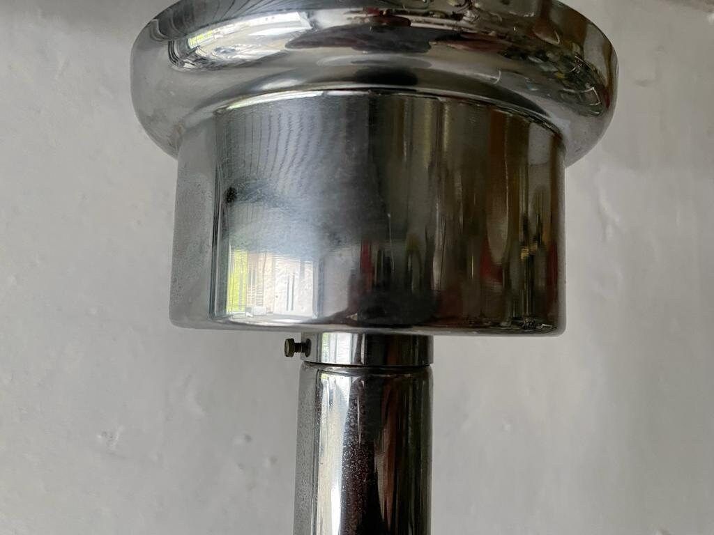photo for sale Italian Art Deco Opaline Glass & Chrome Ceiling Lamp, 1940s, Italy