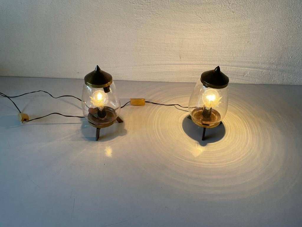 Italian Brass And Glass Art Deco Pair Of Table Lamps, 1940s, Italy photo Lighting