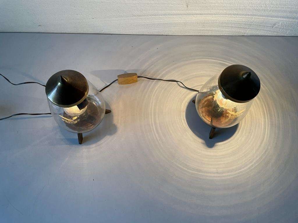 Italian Brass And Glass Art Deco Pair Of Table Lamps, 1940s, Italy photo 446.4