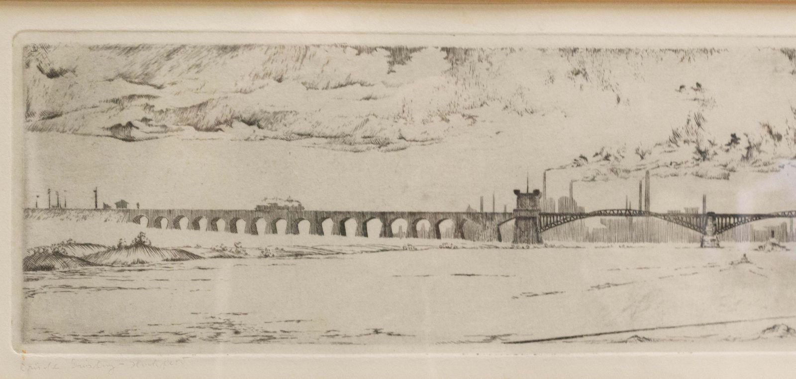 Gravure, paysage industriel au pont ferroviaire, Allemagne, fin du XIXe siècle photo Art