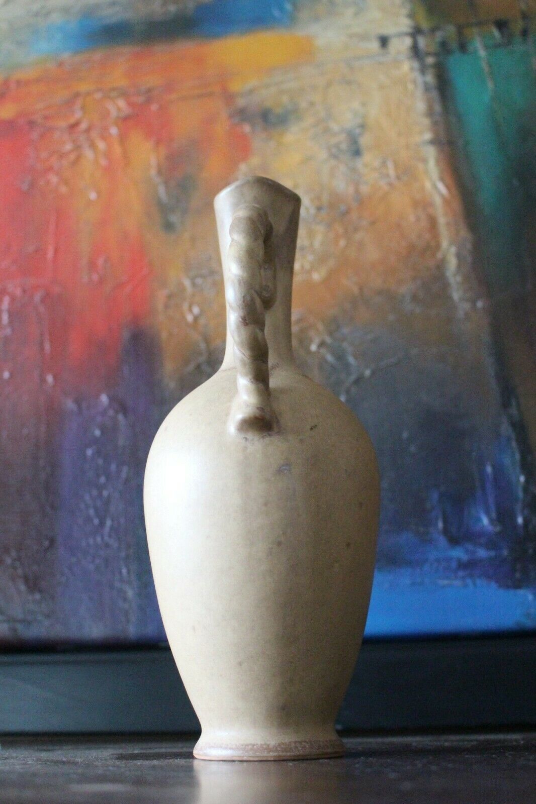 Antique Primitive Pottery Clay Jug Jar Oil Handled Artefact Rustic With Lid photo furniture