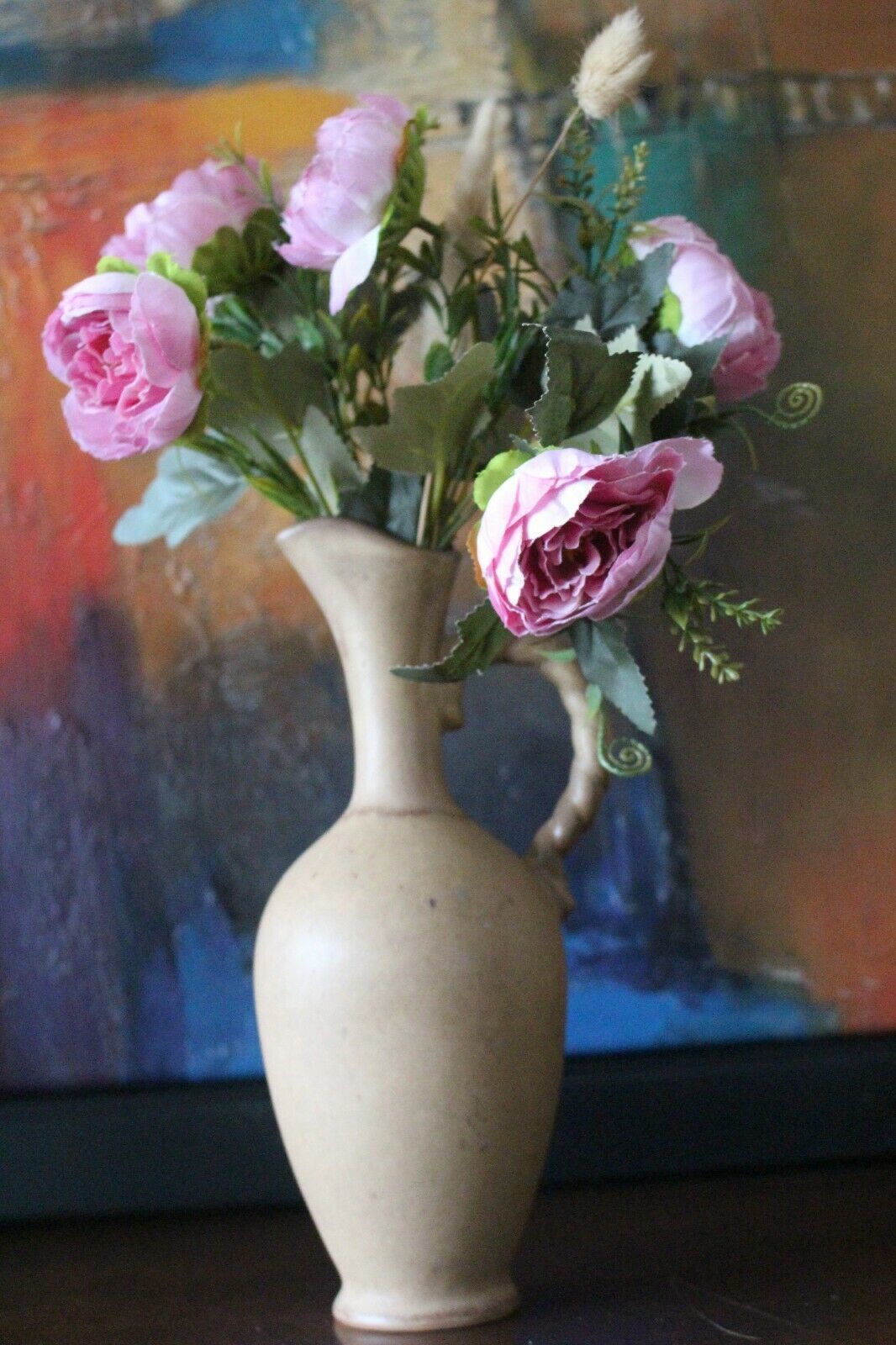 Antique Primitive Pottery Clay Jug Jar Oil Handled Artefact Rustic With Lid photo 83.0