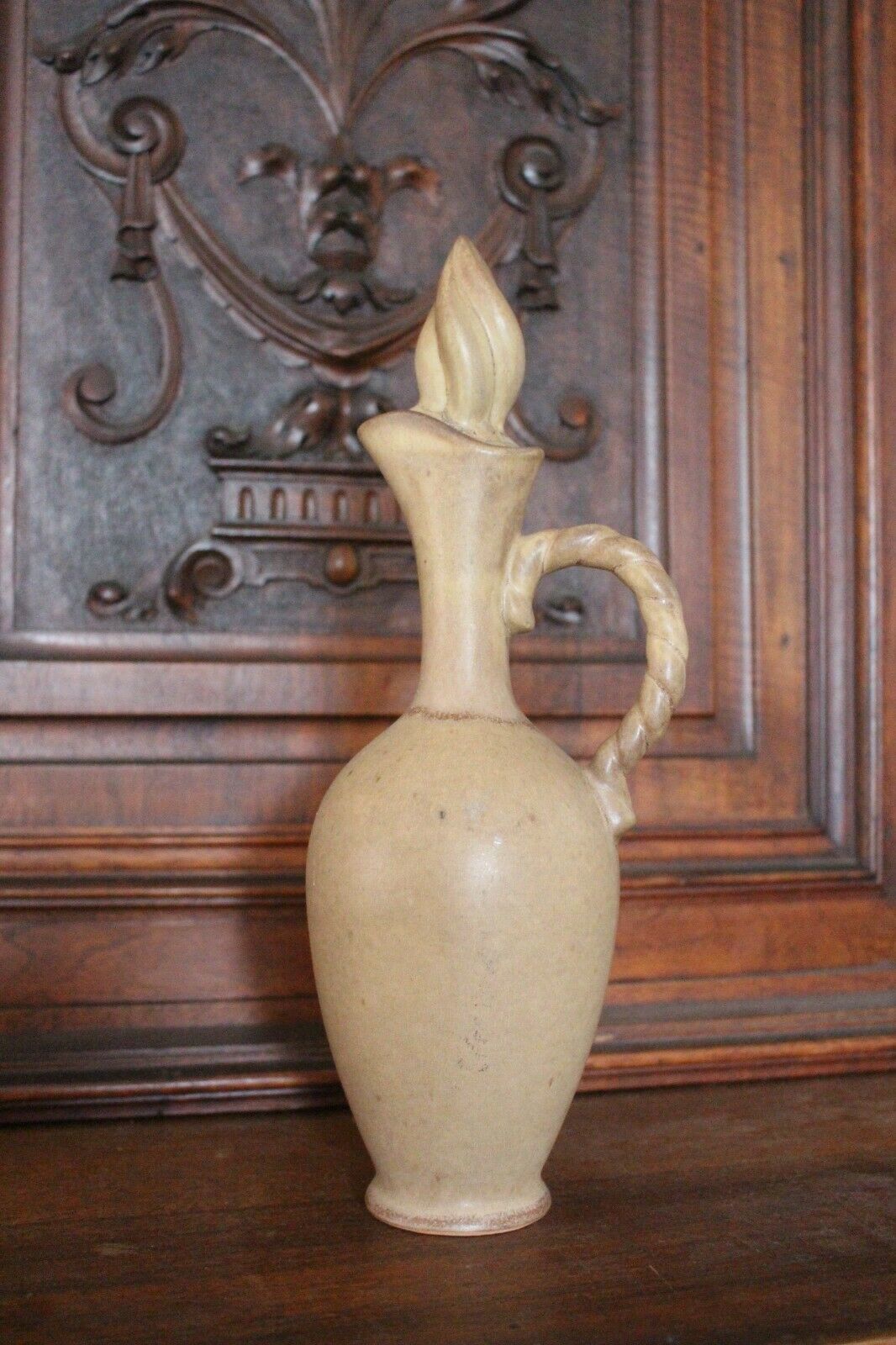 Antique Primitive Pottery Clay Jug Jar Oil Handled Artefact Rustic With Lid photo vintage