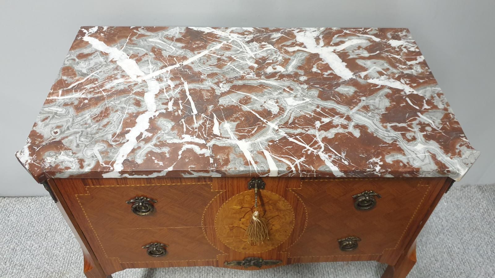 French Marquetry Commode Chest Of Two Drawers photo vintage