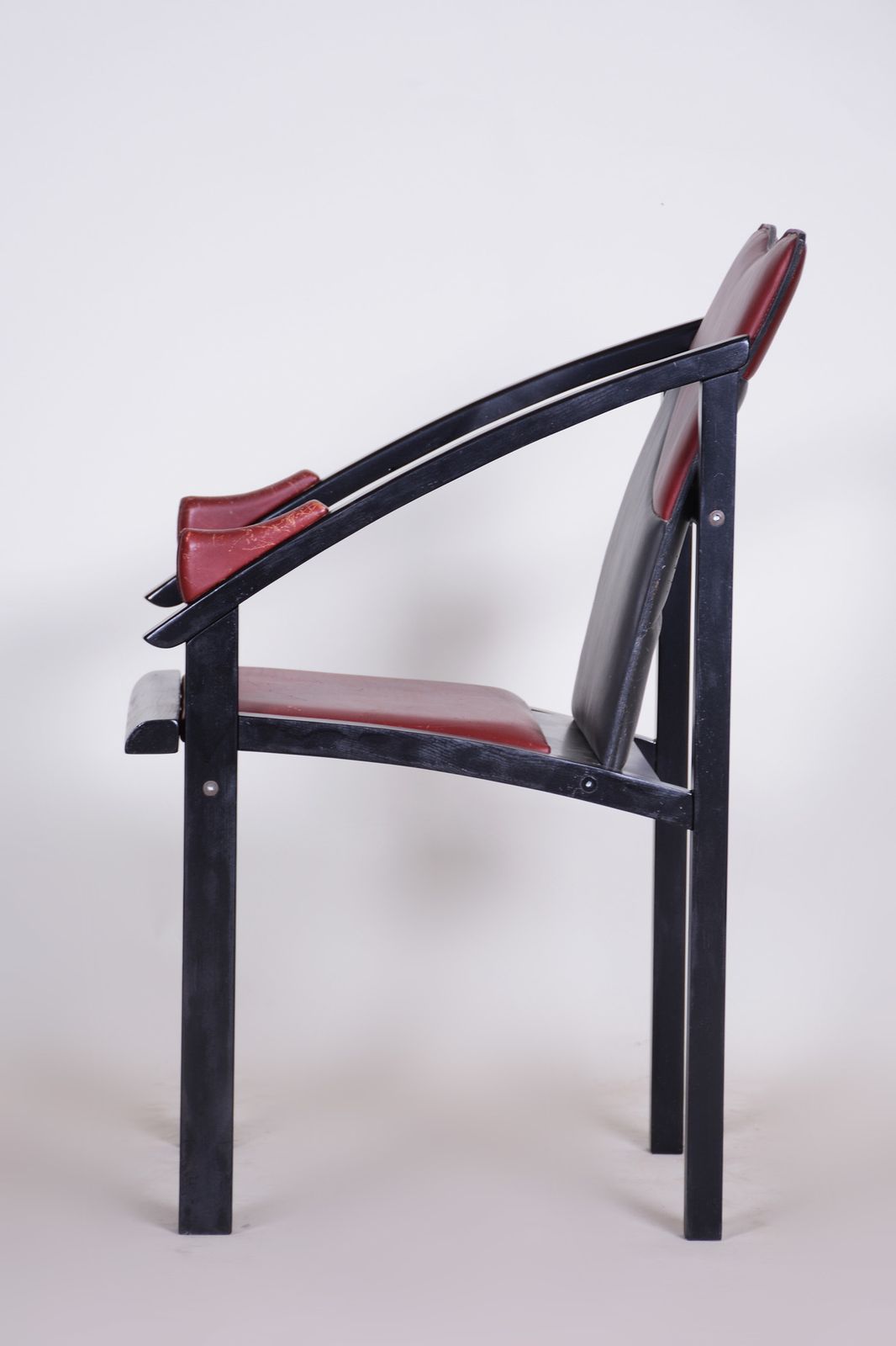 1970s Armchair Made In Europe. Made Out Of Lacquered Wood And Leather, Original photo 670.0