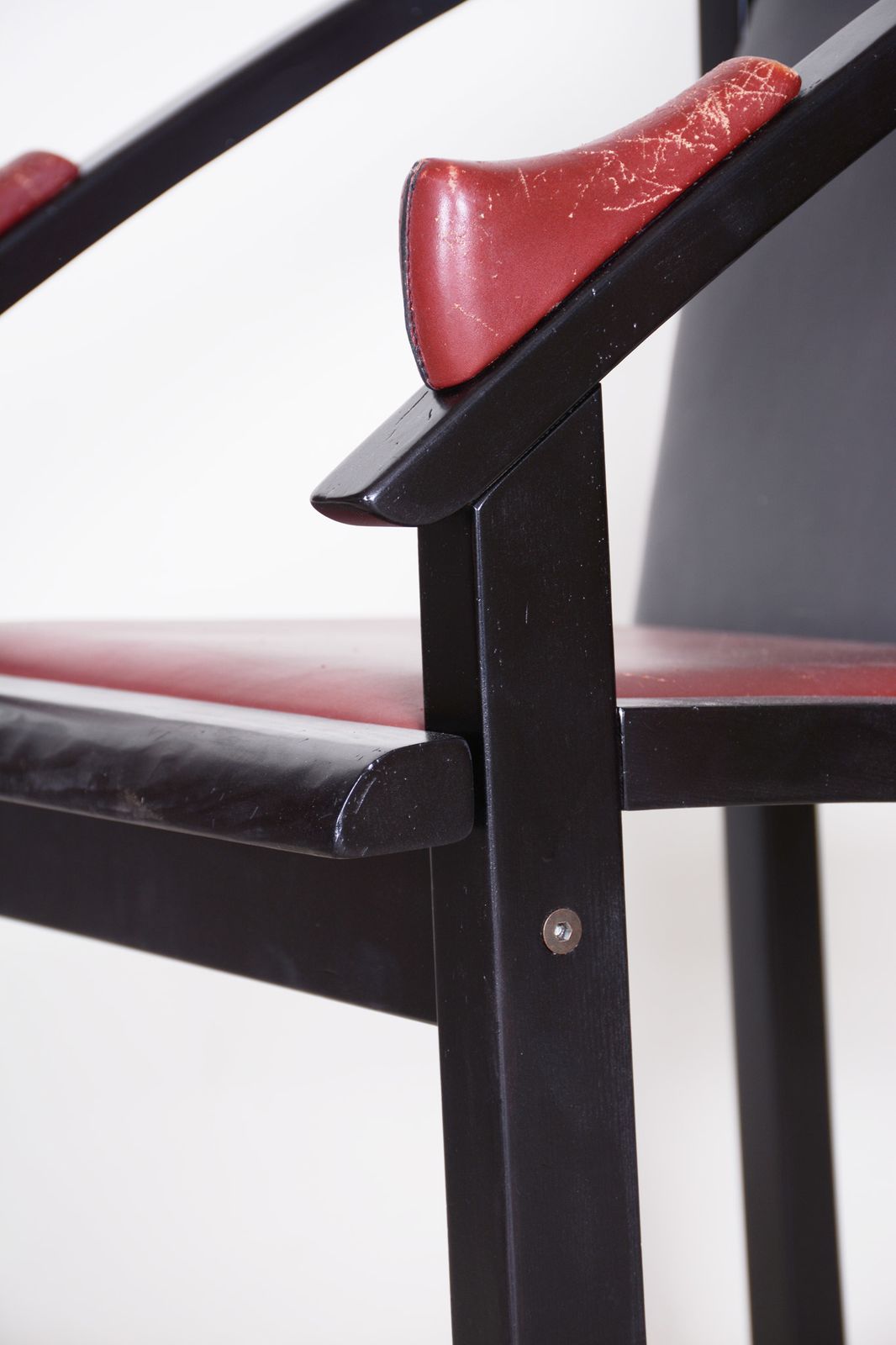 1970s Armchair Made In Europe. Made Out Of Lacquered Wood And Leather, Original photo vinterior