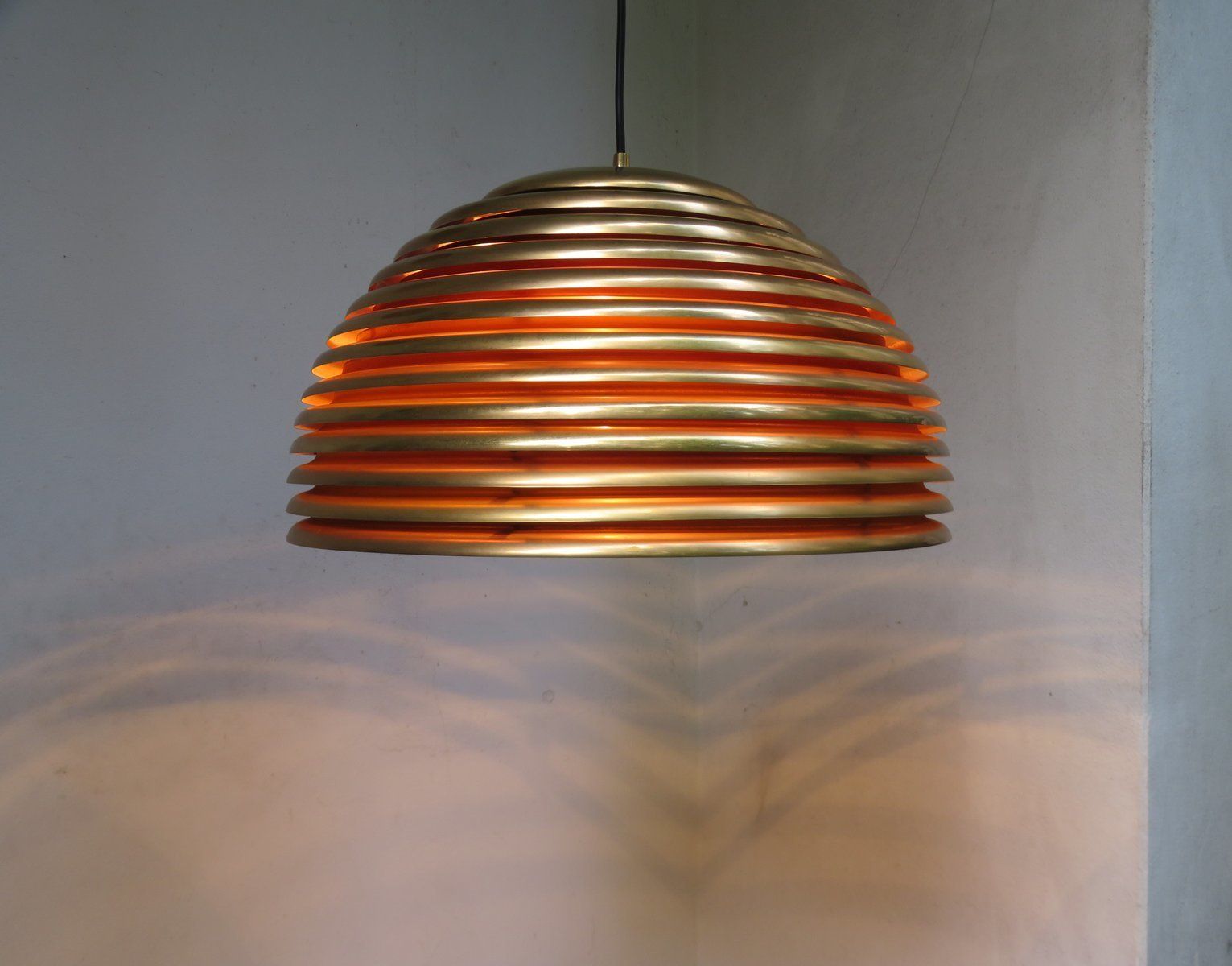 photo furniture 5639/S Saturno Gold Plated Pendant Light By Kazuo Motozawa For Staff, 1970s