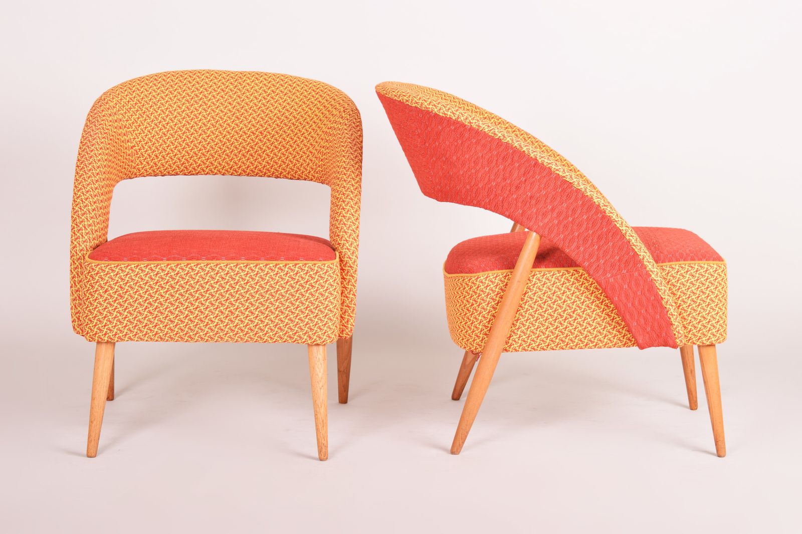 Mid Century Red And Orange Chairs. Made In 1940s Czechia. Restored By Our Team. photo 2000.0