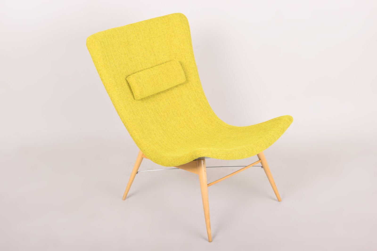 Yellow Mid Century Modern Armchair, Made In 1950s Czechia. Restored. Navratil.