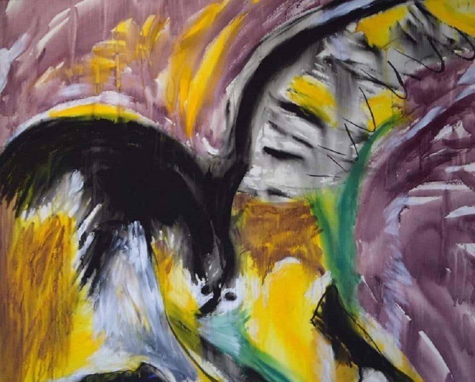 Ivy Lysdal, Mixed Media On Cardboard, Large Abstract Modernist Painting photo furniture
