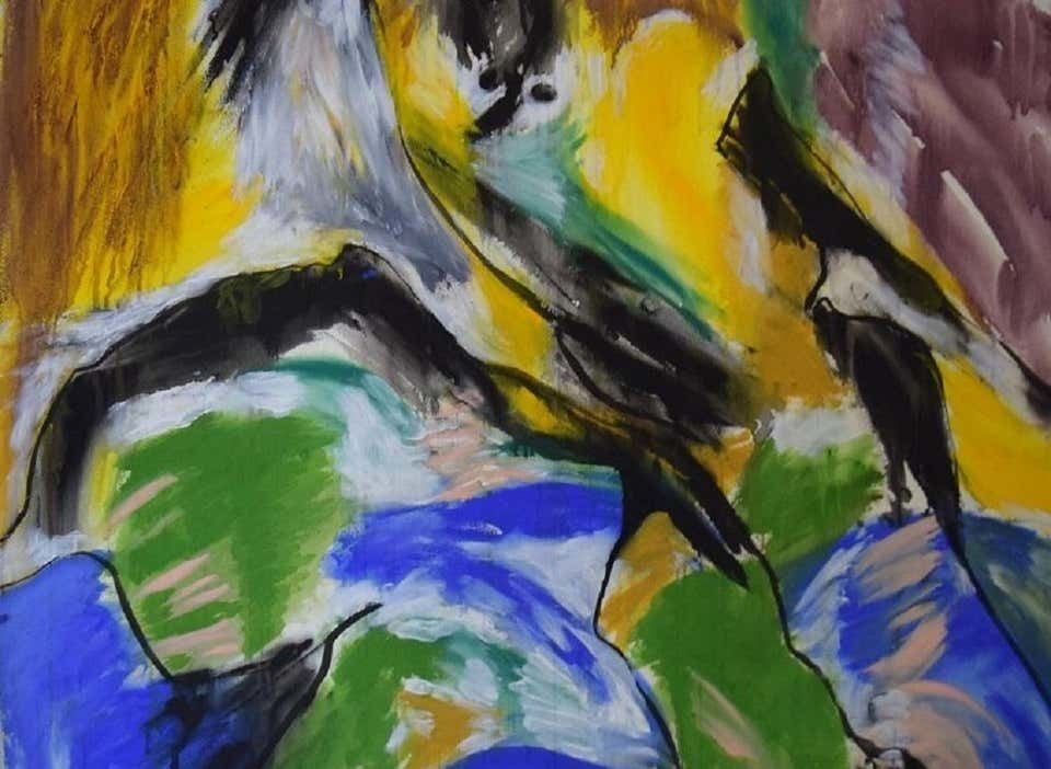 Ivy Lysdal, Mixed Media On Cardboard, Large Abstract Modernist Painting photo for sale