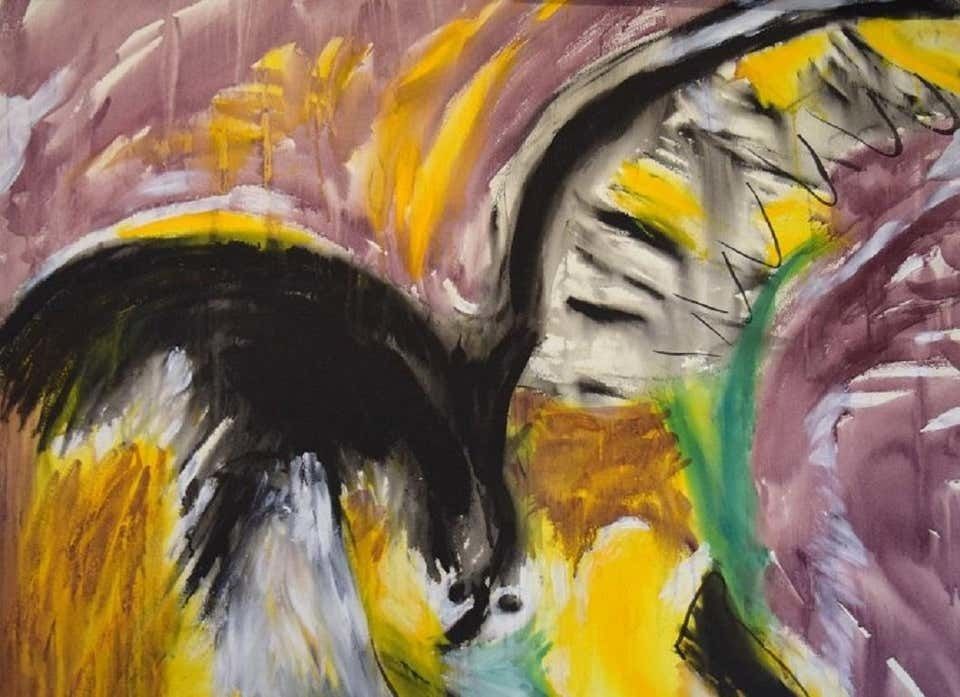 Ivy Lysdal, Mixed Media On Cardboard, Large Abstract Modernist Painting photo Art