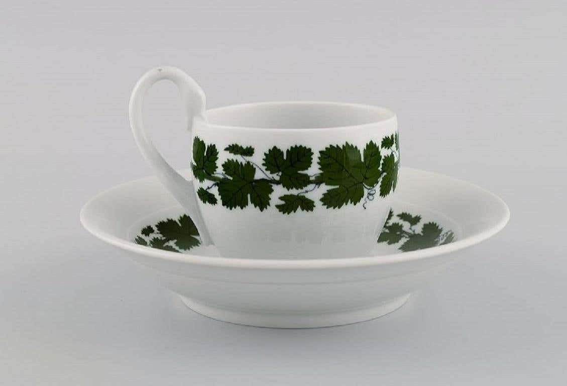 Two Meissen Green Ivy Vine Leaf Coffee Cups With Saucers In Porcelain photo for sale