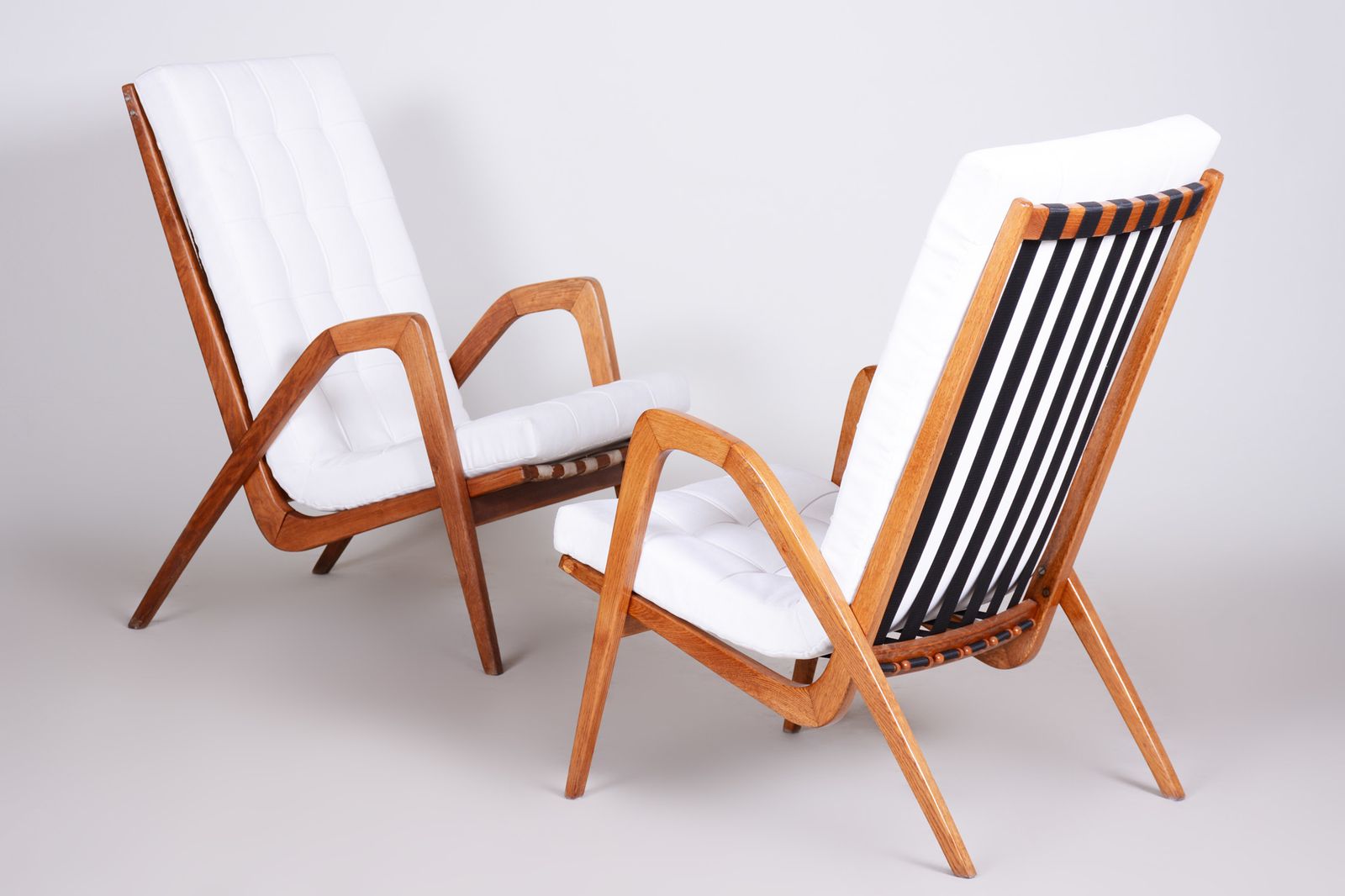 White Mid Century Armchairs Made In Czechia '50s. By Jan Vanek, Fully Restored photo Furniture
