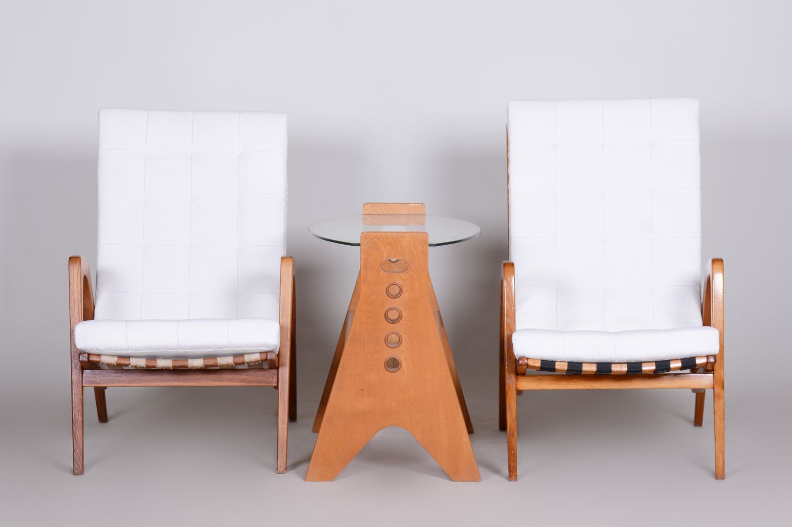 photo furniture White Mid Century Armchairs Made In Czechia '50s. By Jan Vanek, Fully Restored