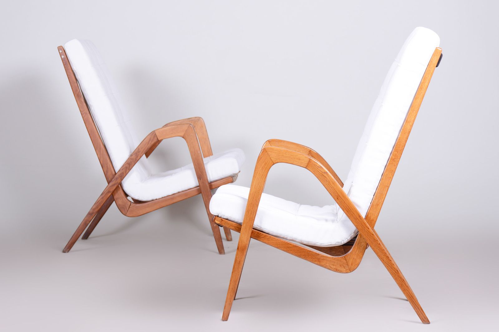 photo for sale White Mid Century Armchairs Made In Czechia '50s. By Jan Vanek, Fully Restored