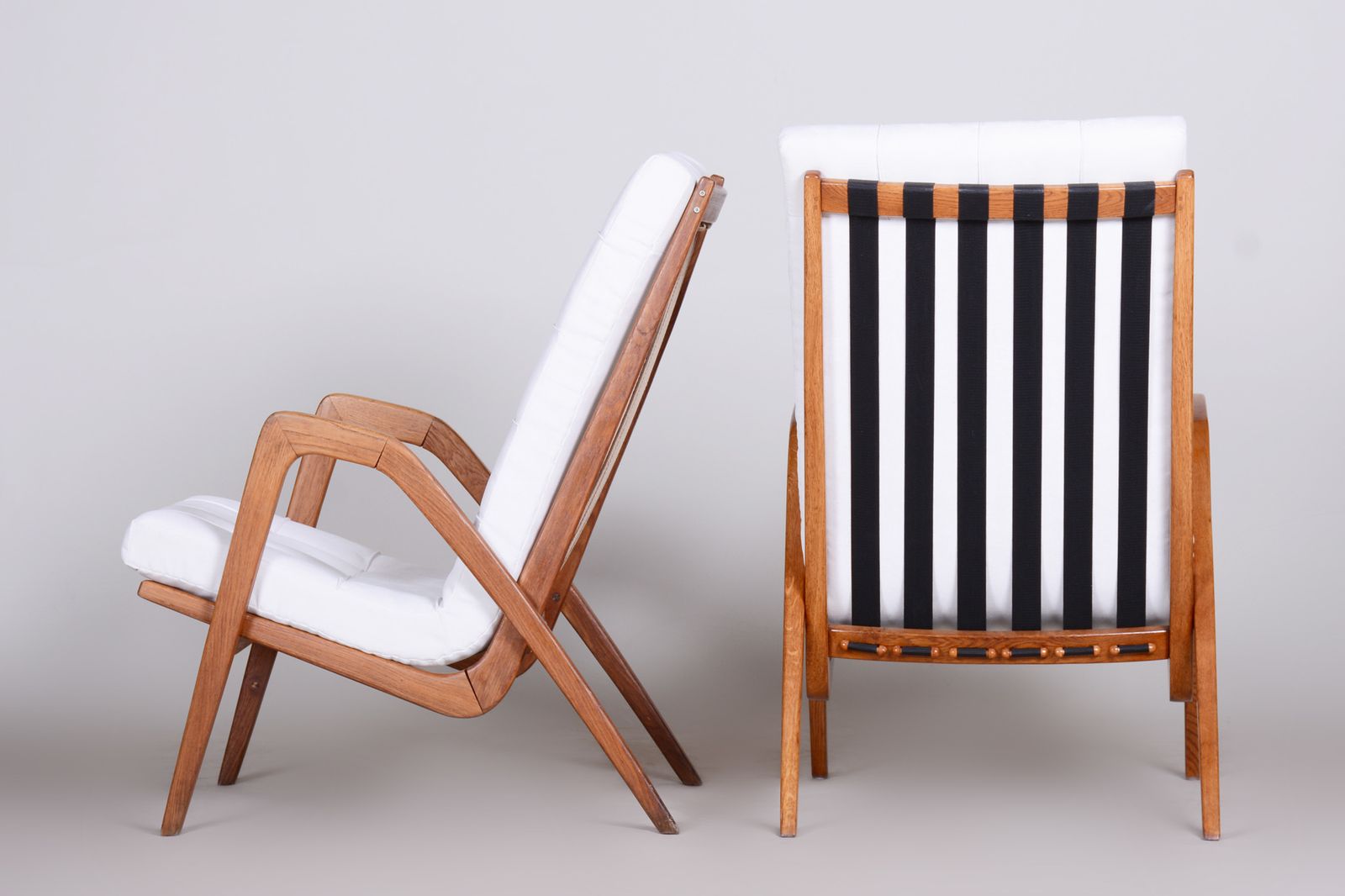 Furniture White Mid Century Armchairs Made In Czechia '50s. By Jan Vanek, Fully Restored photo