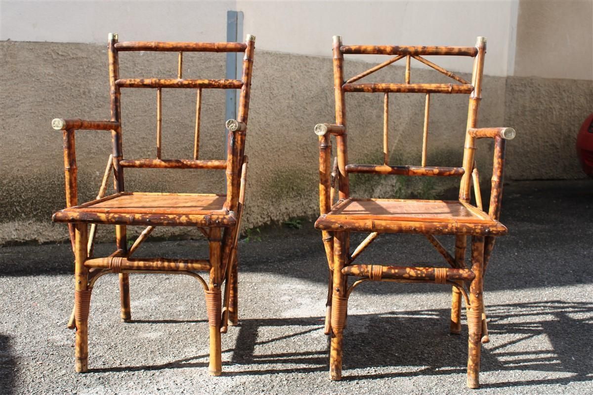 Pair Mid Century Bamboo Chairs Brass Parts Gabriella Crespi Style 1950s photo furniture