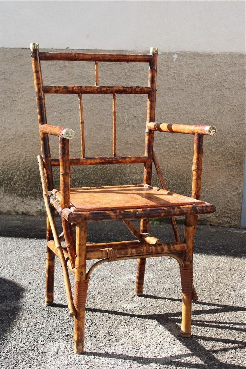Pair Mid Century Bamboo Chairs Brass Parts Gabriella Crespi Style 1950s photo for sale