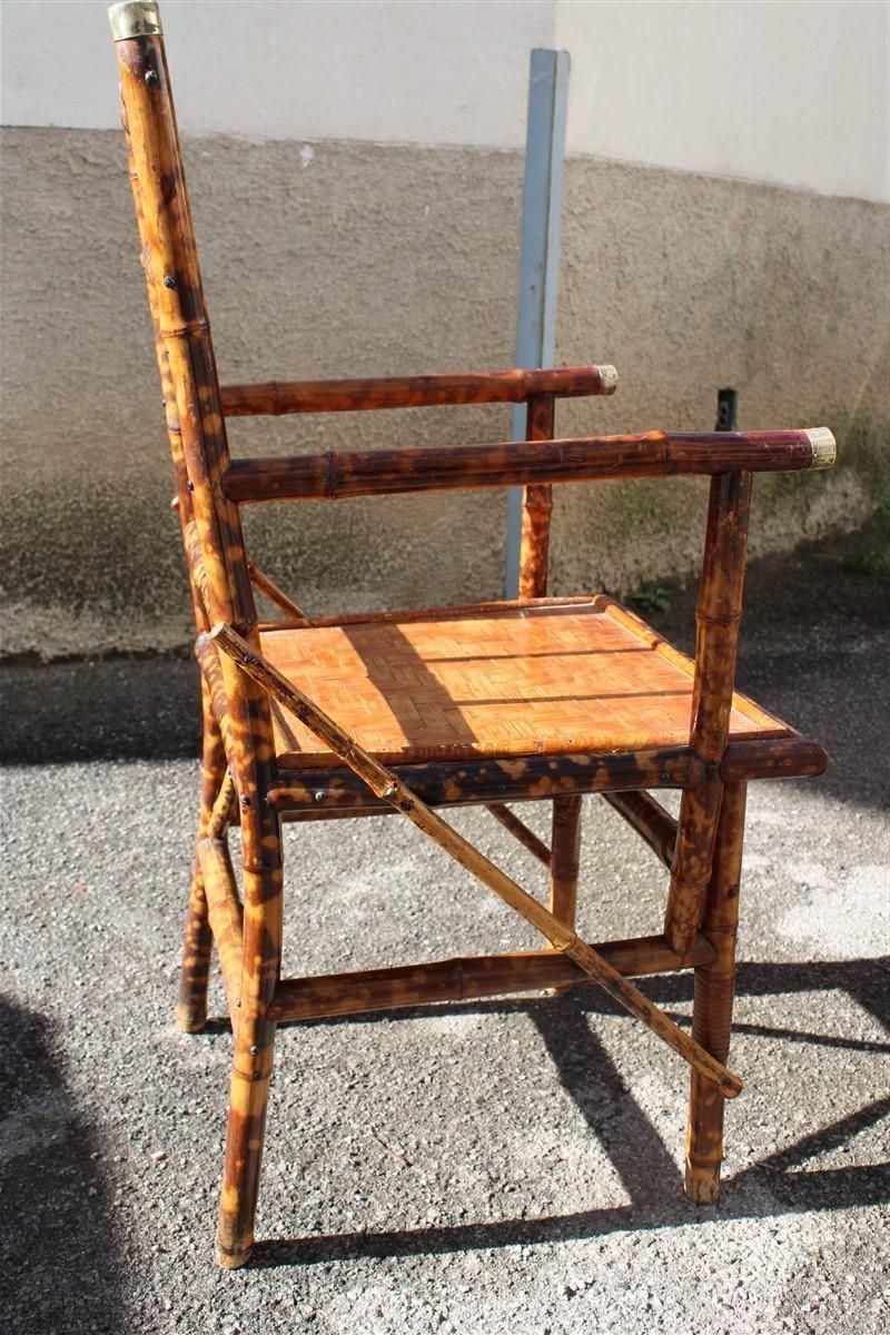 Pair Mid Century Bamboo Chairs Brass Parts Gabriella Crespi Style 1950s photo vintage