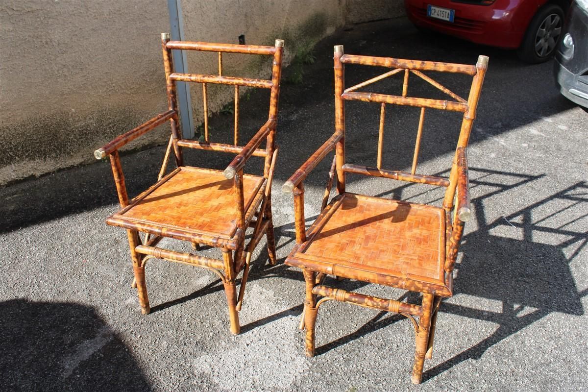 photo buy Pair Mid Century Bamboo Chairs Brass Parts Gabriella Crespi Style 1950s
