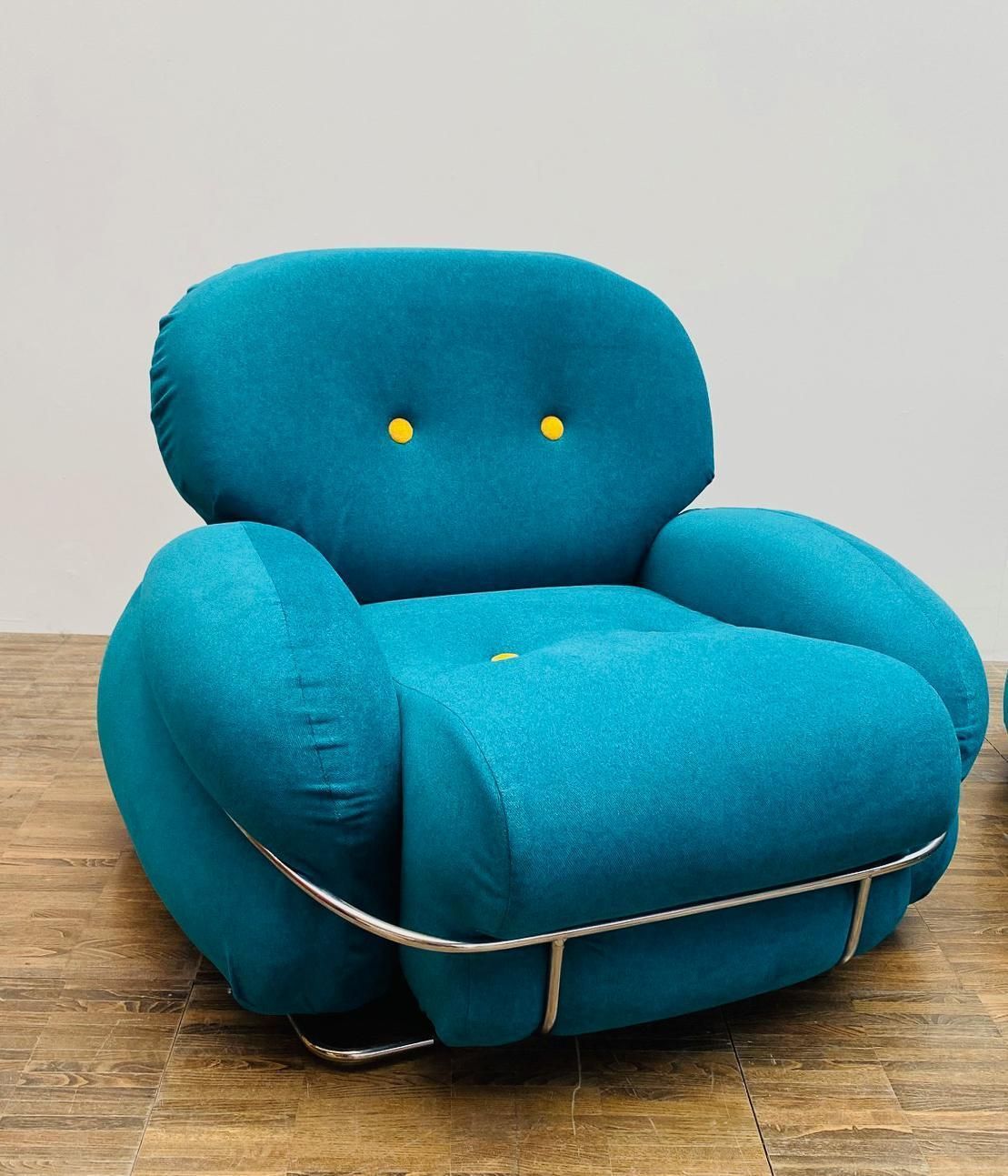 Pair Of Bleu And Yellow Armchairs In The Style Of Sesann, Italy, 1960s photo vinterior