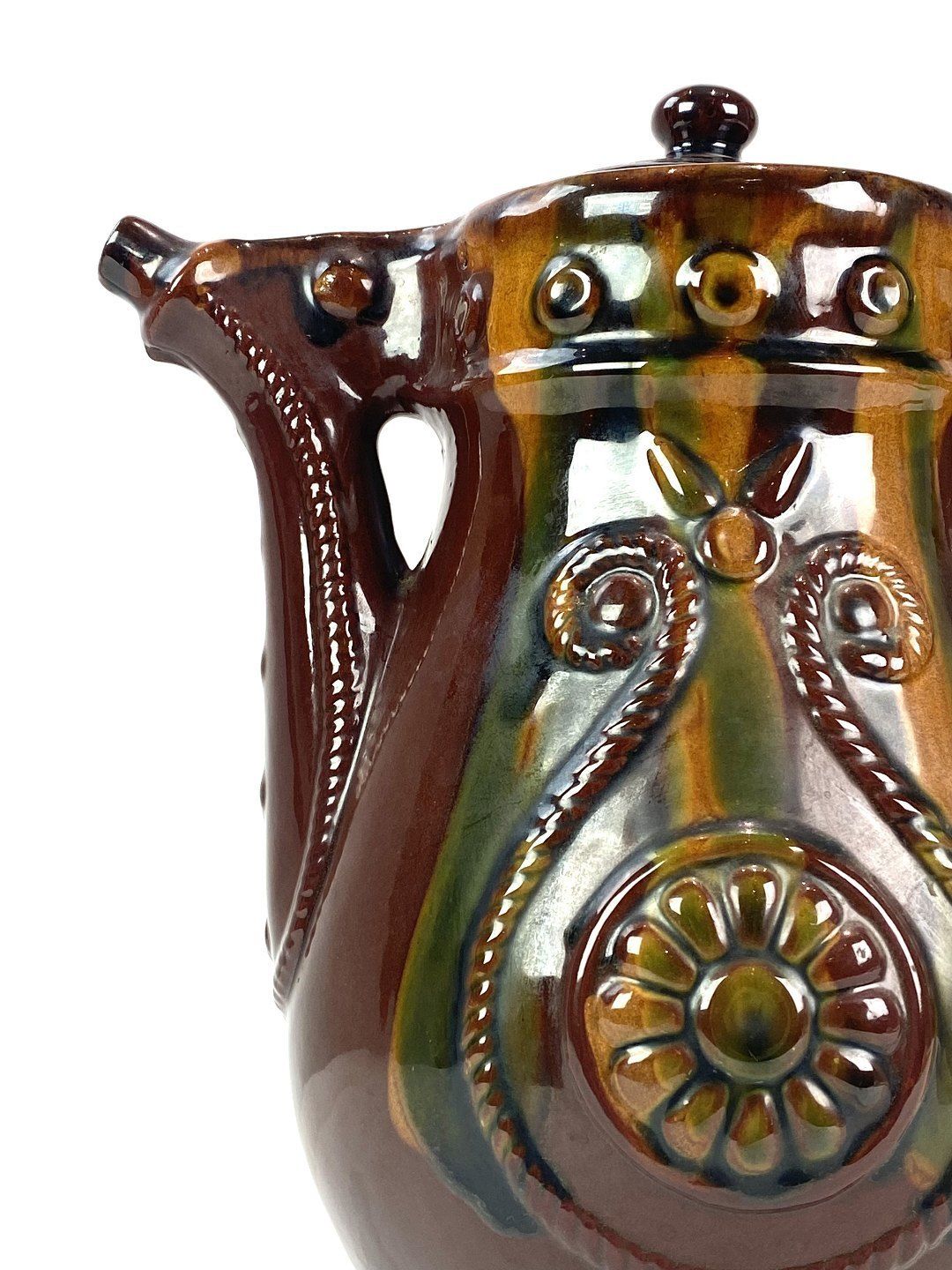 Ceramic Jug With Brown Glaze And Decorated With Pattern In Art Nouveau Style From Around The 1940s. photo for sale