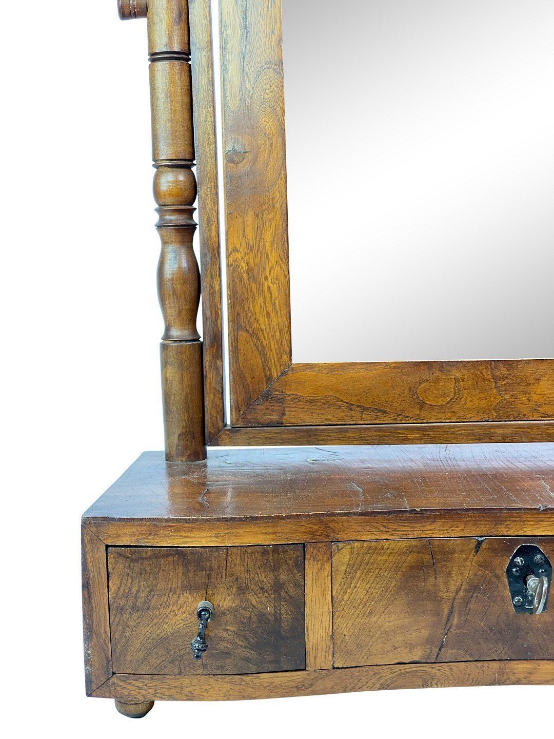 Make Up Mirror Of Polished Elm From Around The 1860s. photo for sale