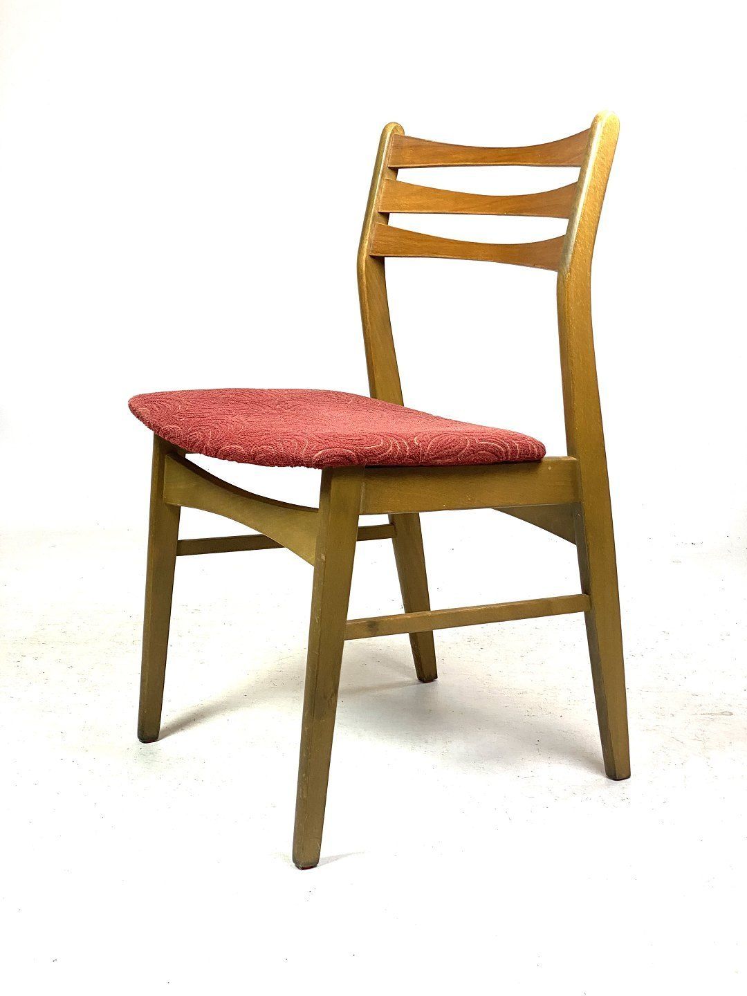 Six Dining Room Chairs In Dark Polished Wood And Upholstered With Red Fabric, Of Danish Design From The 1960s. photo Furniture